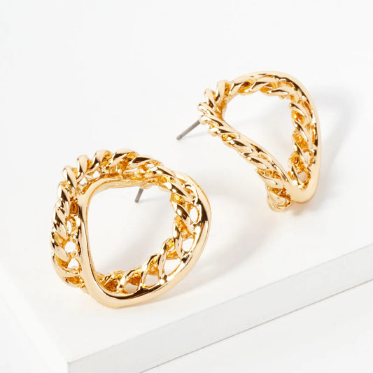 Metal Overlapped Organic Chan Circle Post Earrings