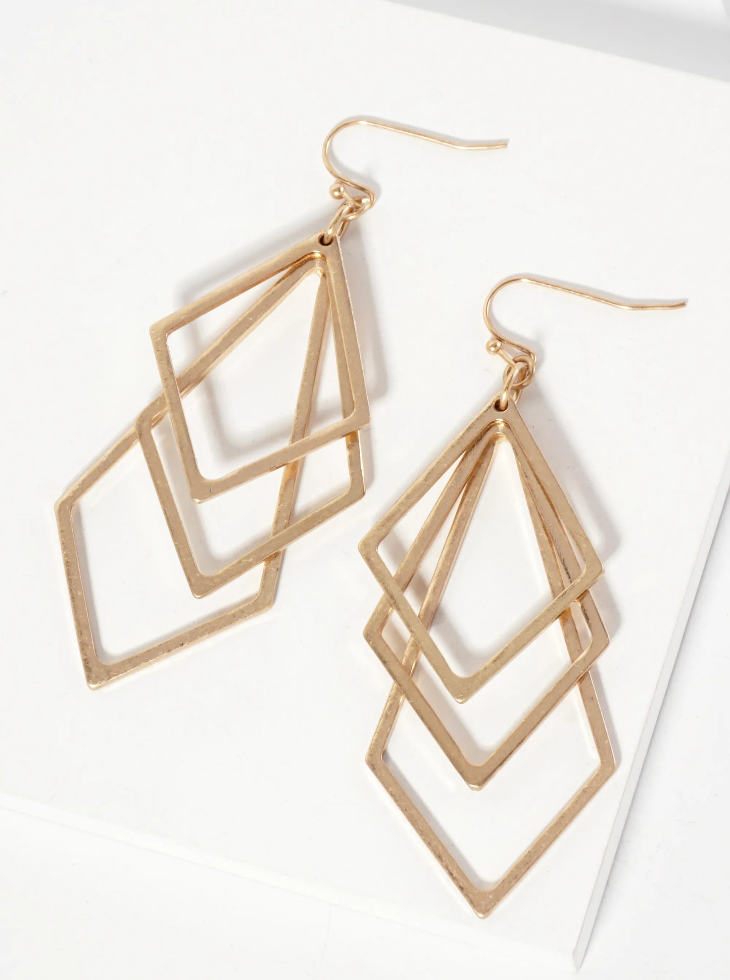 Metal Overlapped Three Diamond-Shape Dangle Earrings