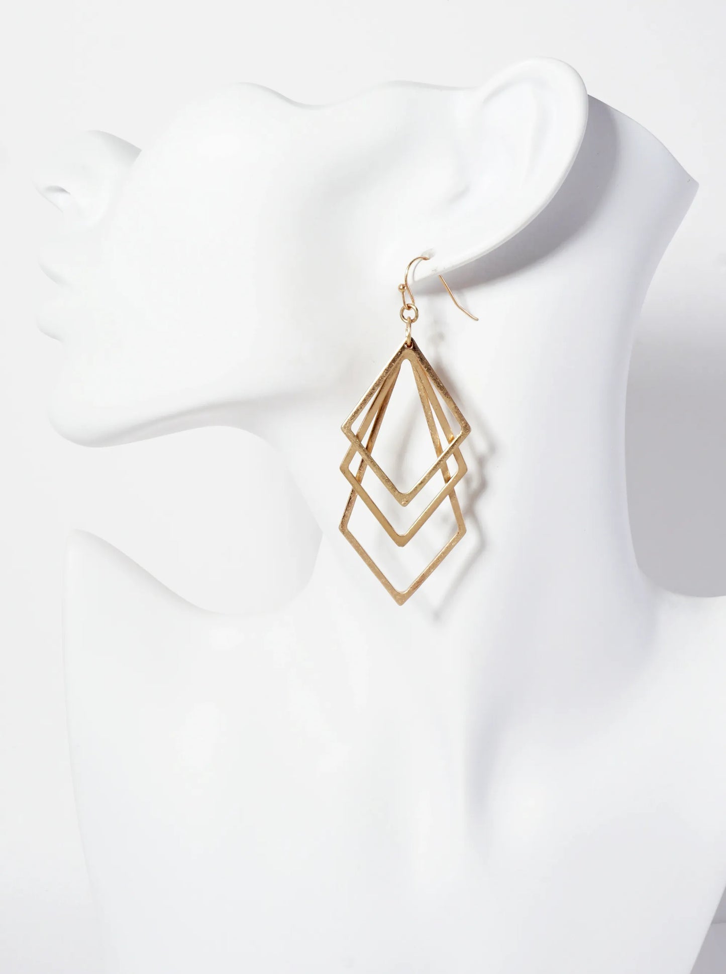Metal Overlapped Three Diamond-Shape Dangle Earrings