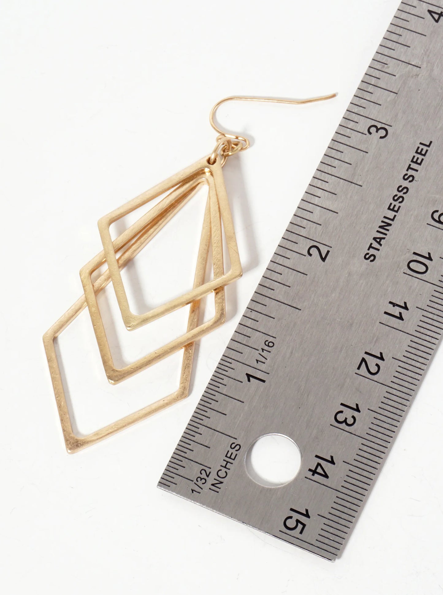 Metal Overlapped Three Diamond-Shape Dangle Earrings