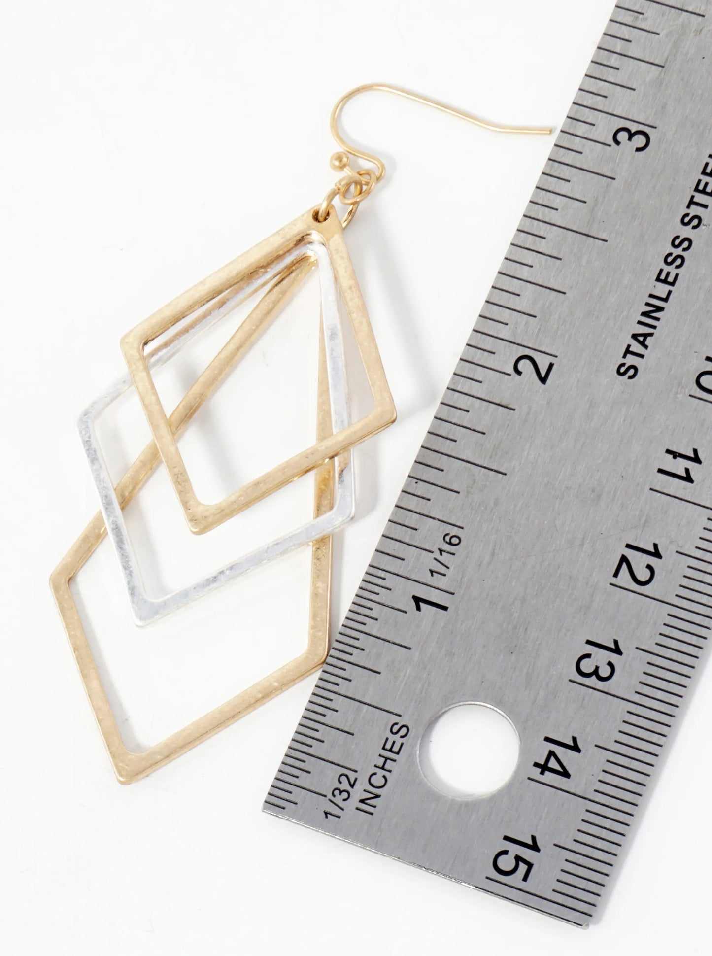 Metal Overlapped Three Diamond-Shape Dangle Earrings