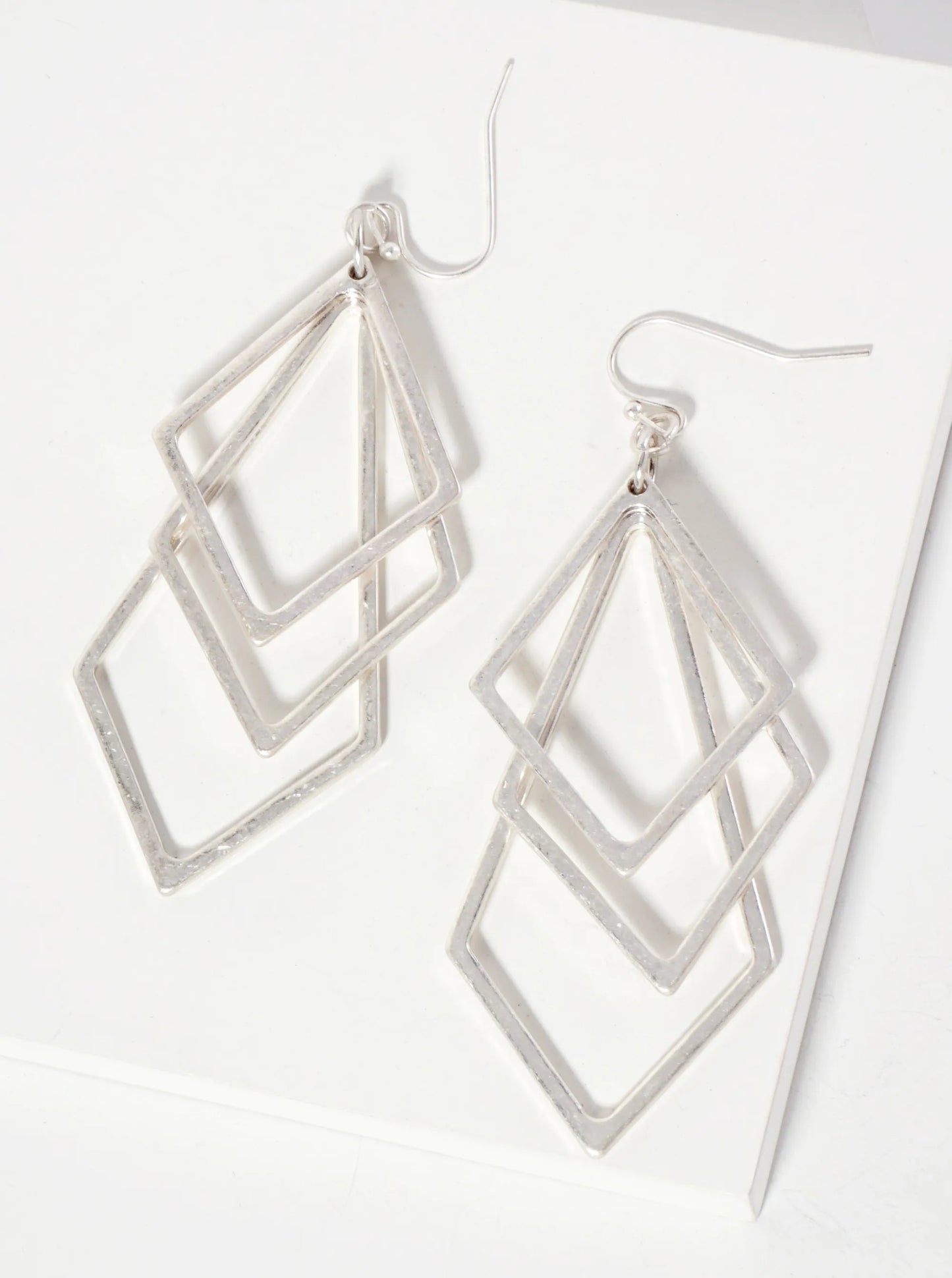 Metal Overlapped Three Diamond-Shape Dangle Earrings