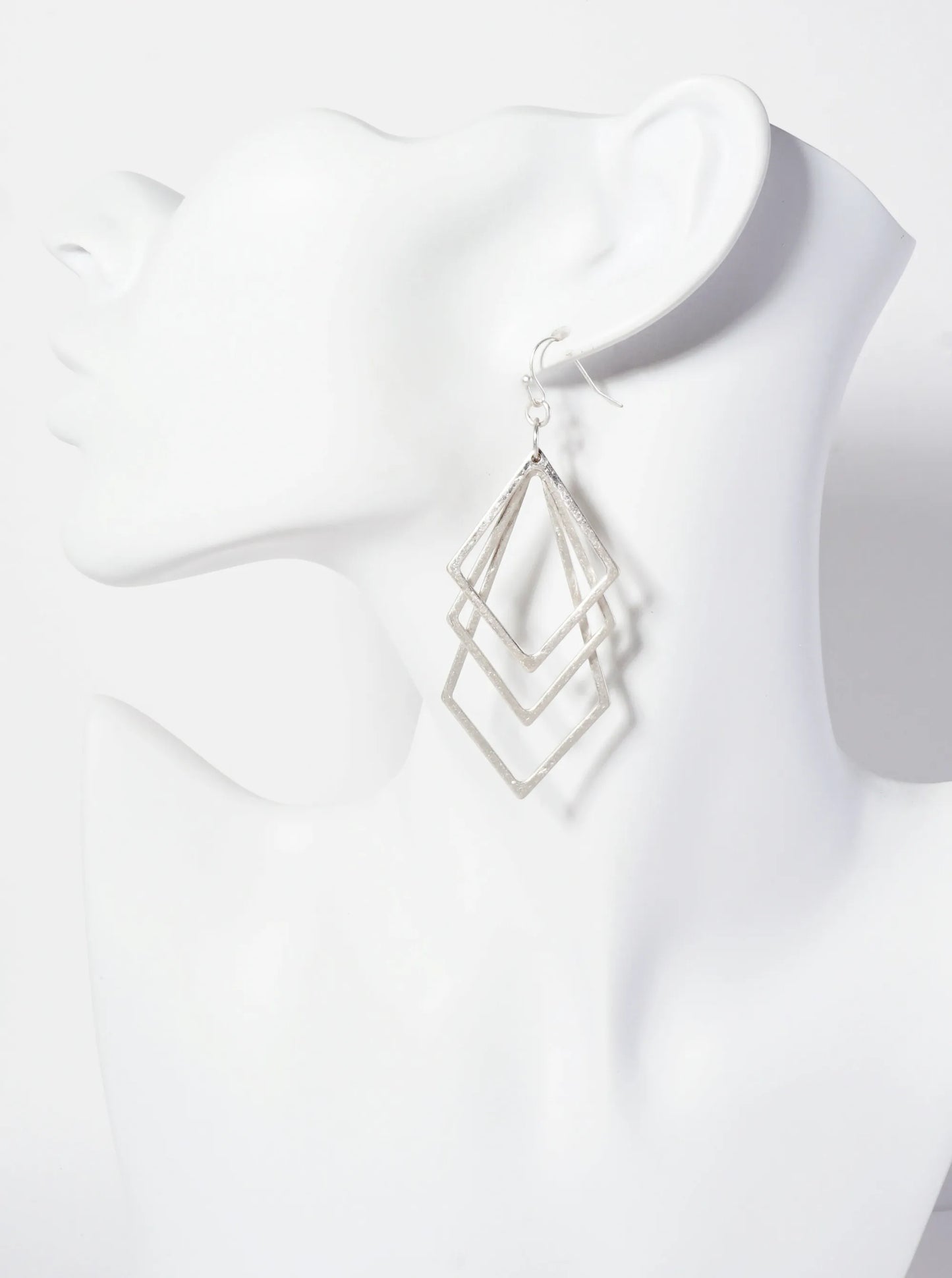 Metal Overlapped Three Diamond-Shape Dangle Earrings