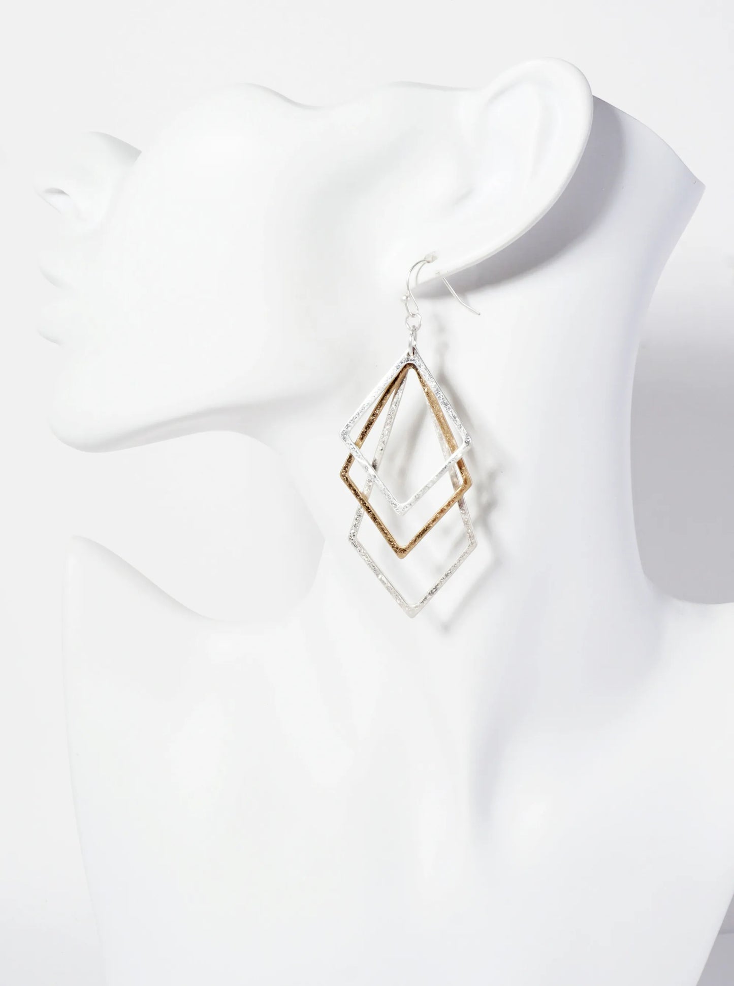 Metal Overlapped Three Diamond-Shape Dangle Earrings