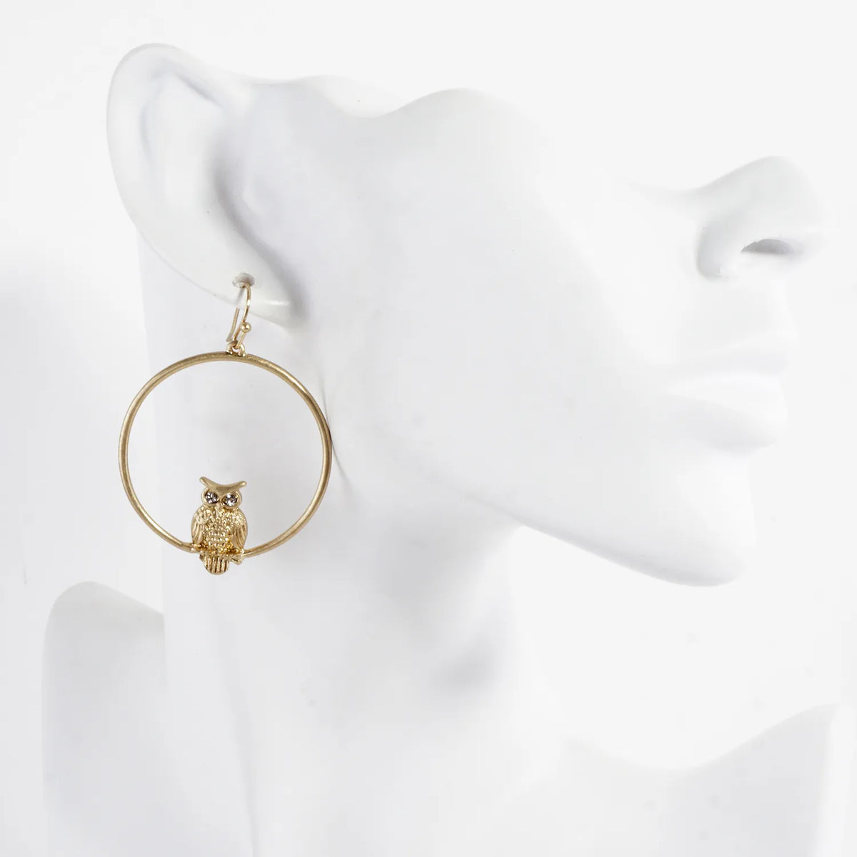Metal Owl-in-Circle Dangle Earrings