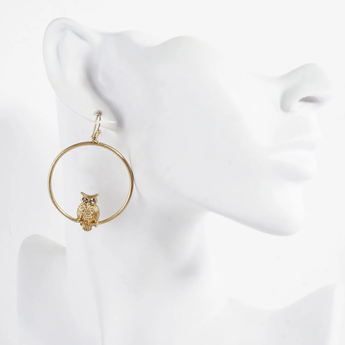 Metal Owl-in-Circle Dangle Earrings