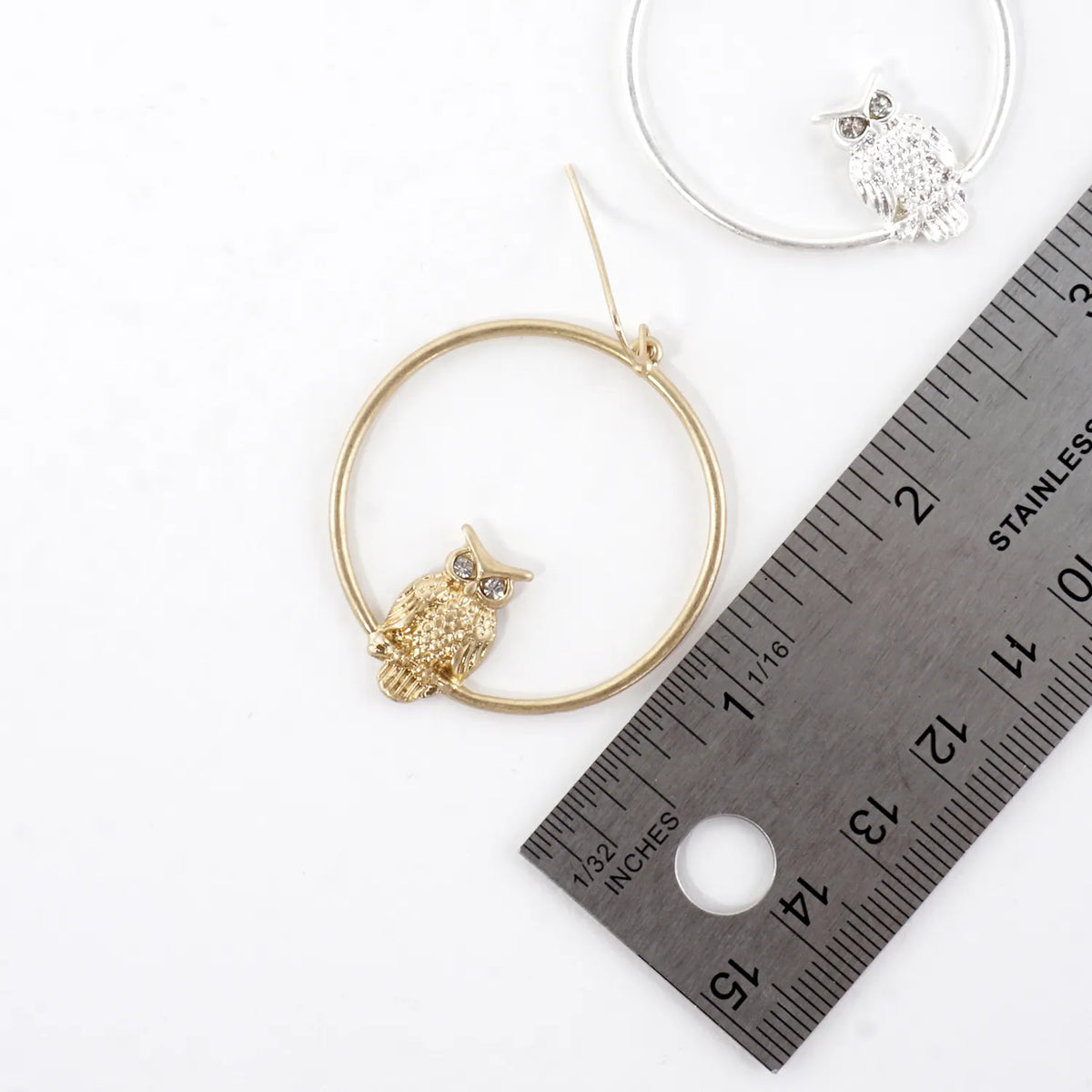 Metal Owl-in-Circle Dangle Earrings
