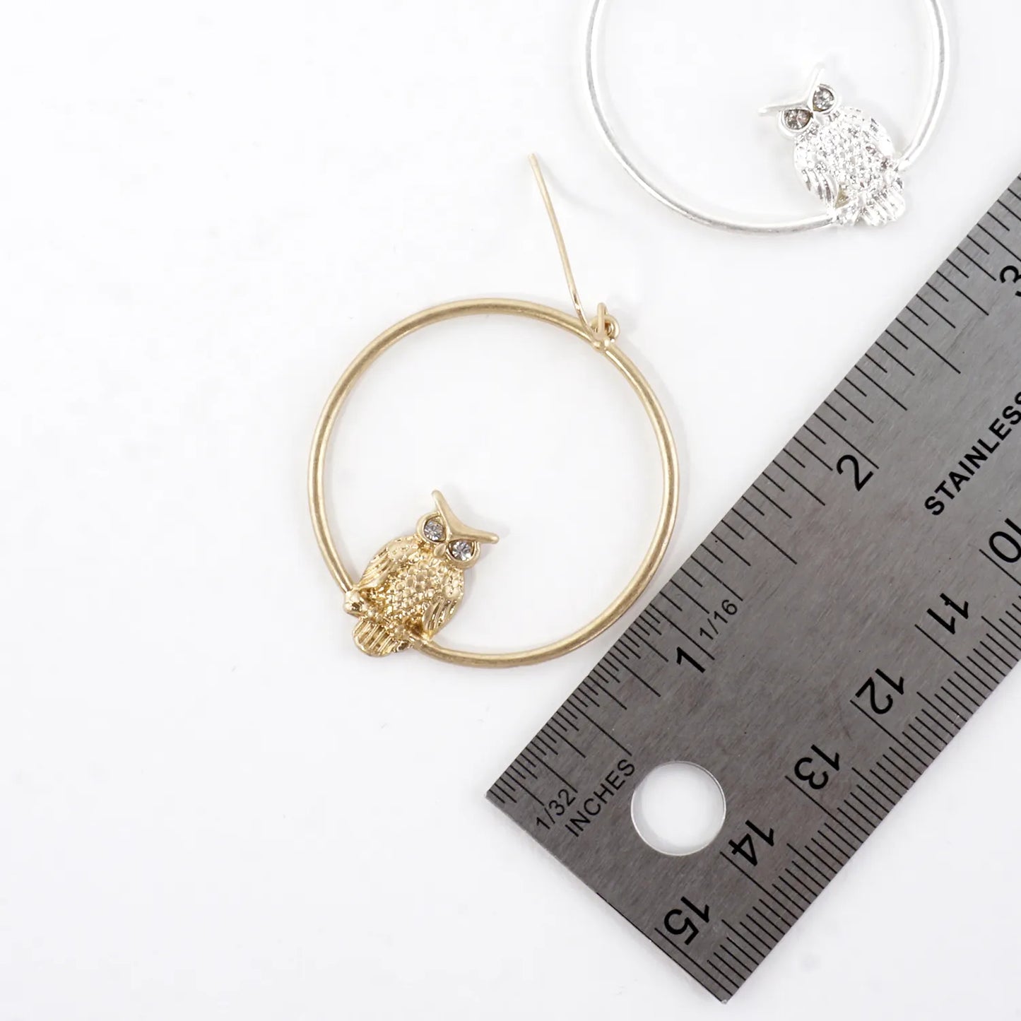 Metal Owl-in-Circle Dangle Earrings