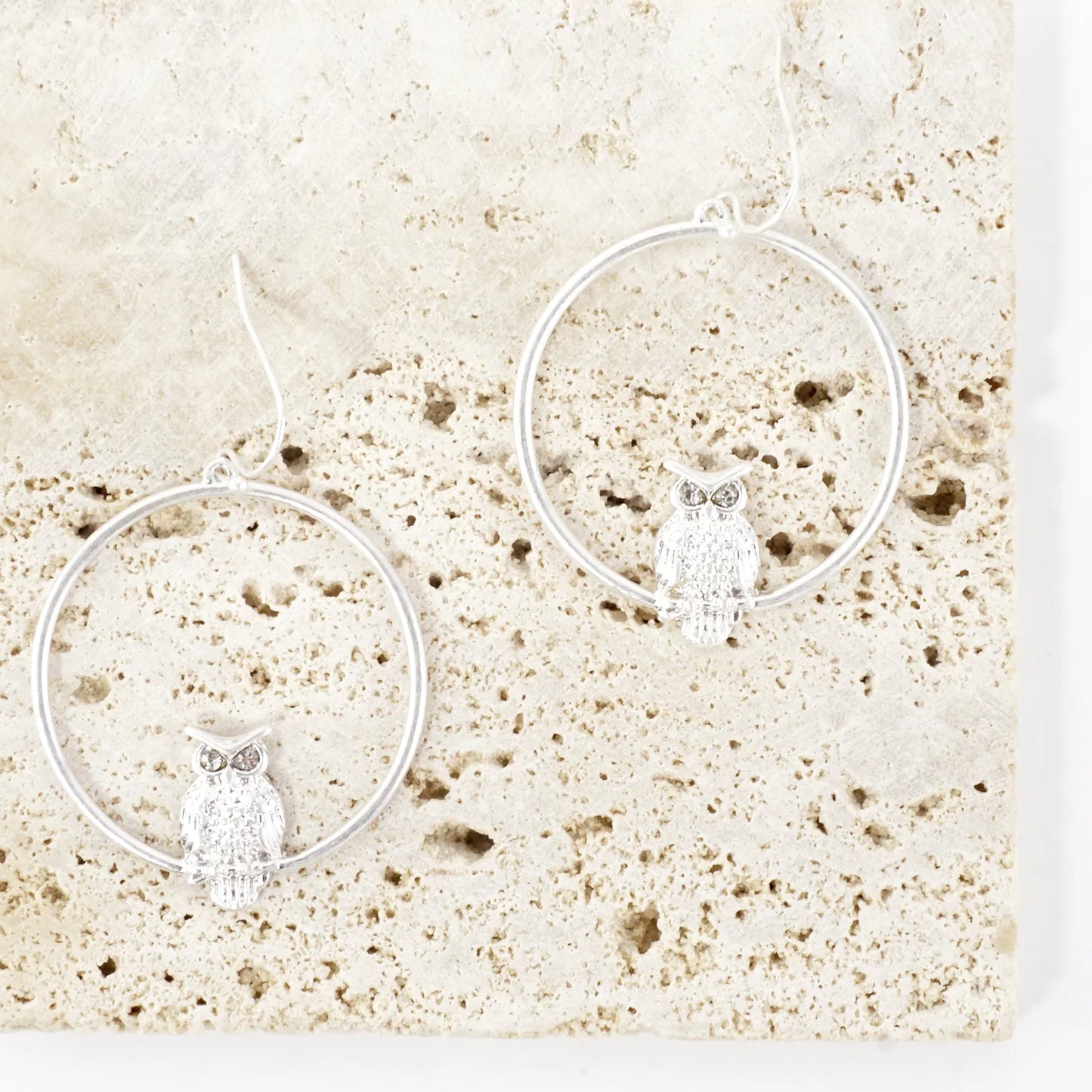 Metal Owl-in-Circle Dangle Earrings