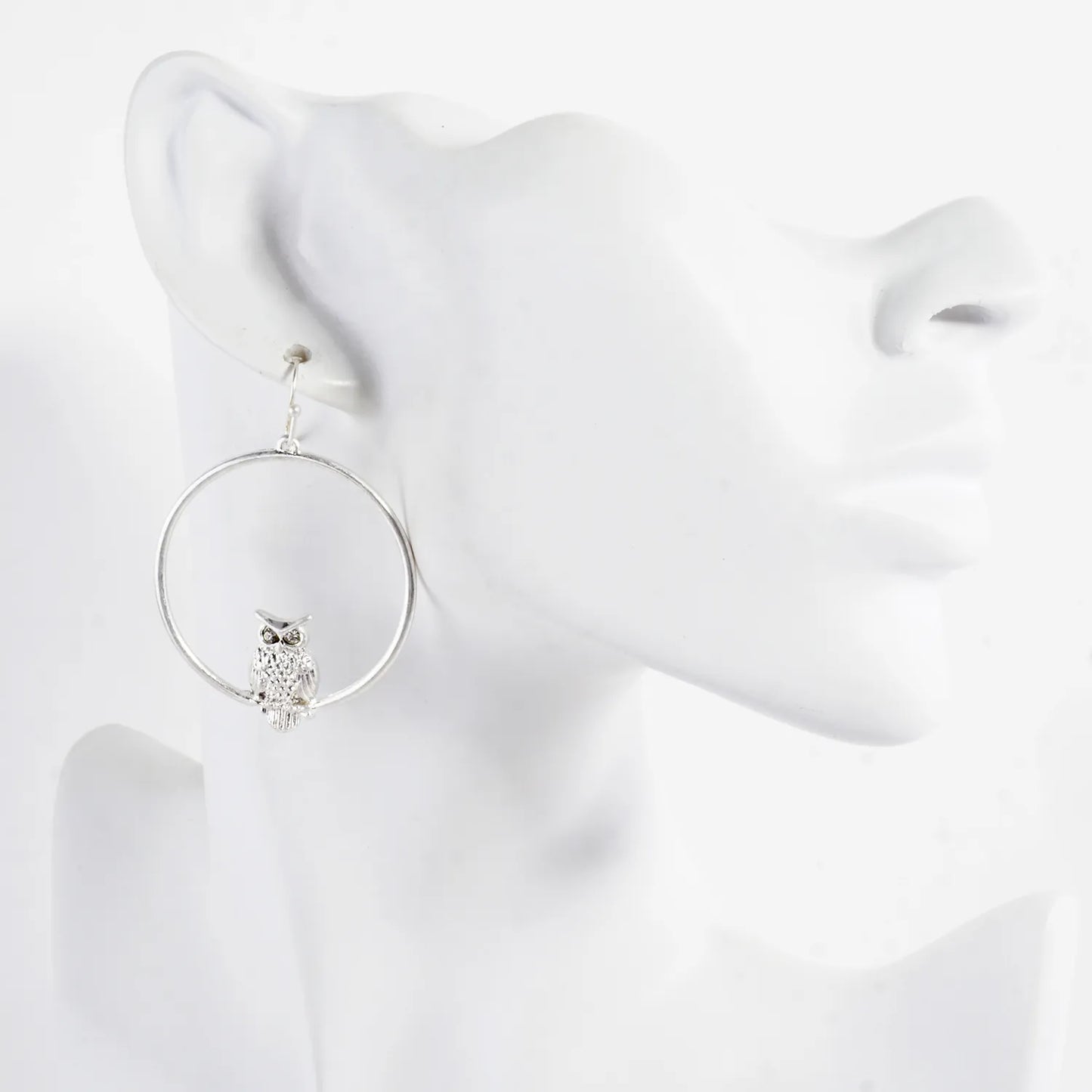 Metal Owl-in-Circle Dangle Earrings