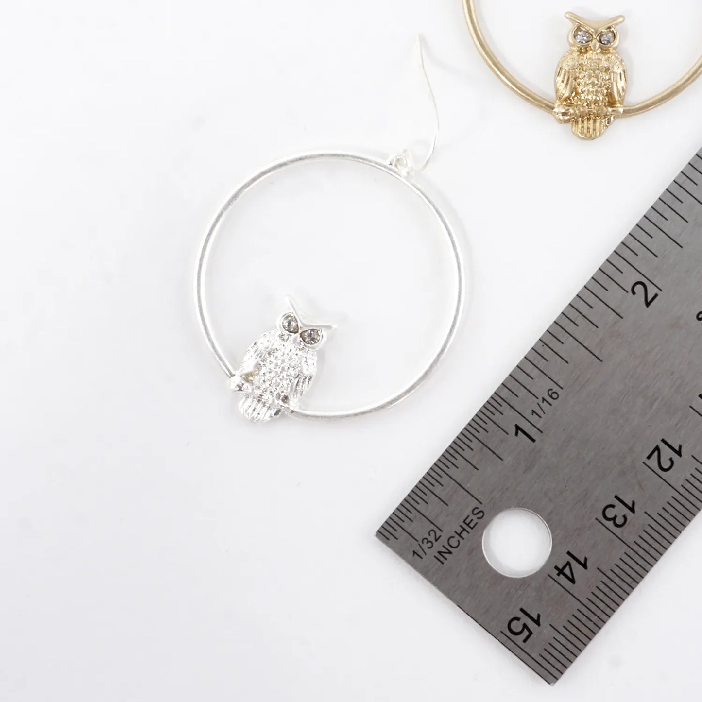 Metal Owl-in-Circle Dangle Earrings