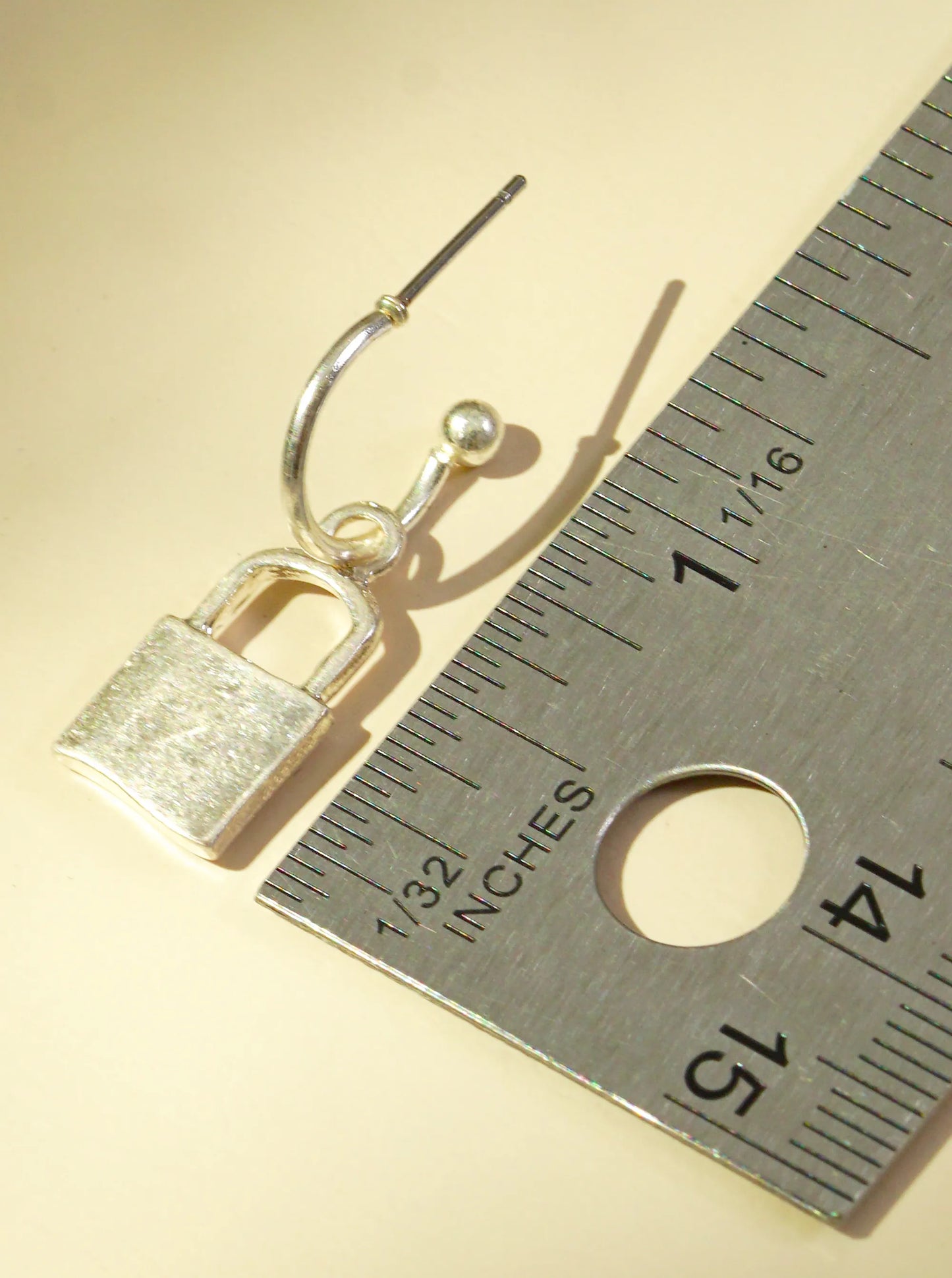 Metal Padlock Drop 10mm Hoop Earrings