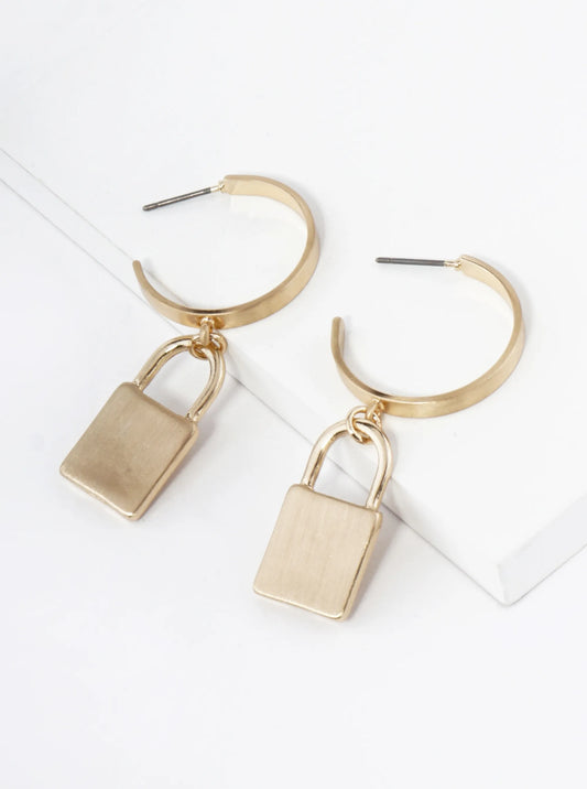 Metal Padlock Drop 20mm Open Hoop Earrings