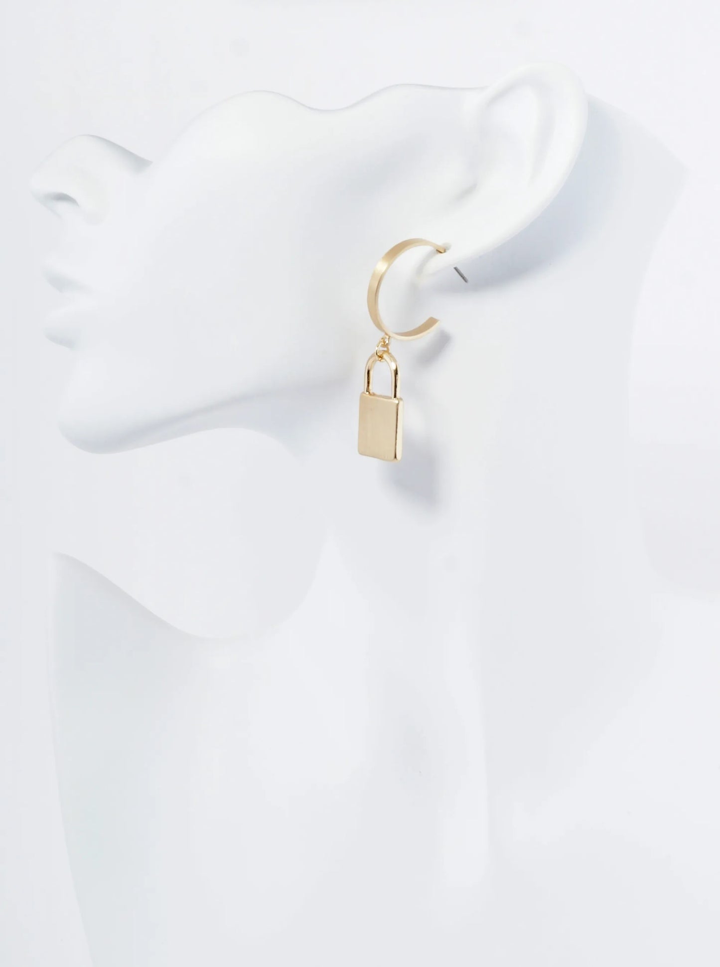 Metal Padlock Drop 20mm Open Hoop Earrings