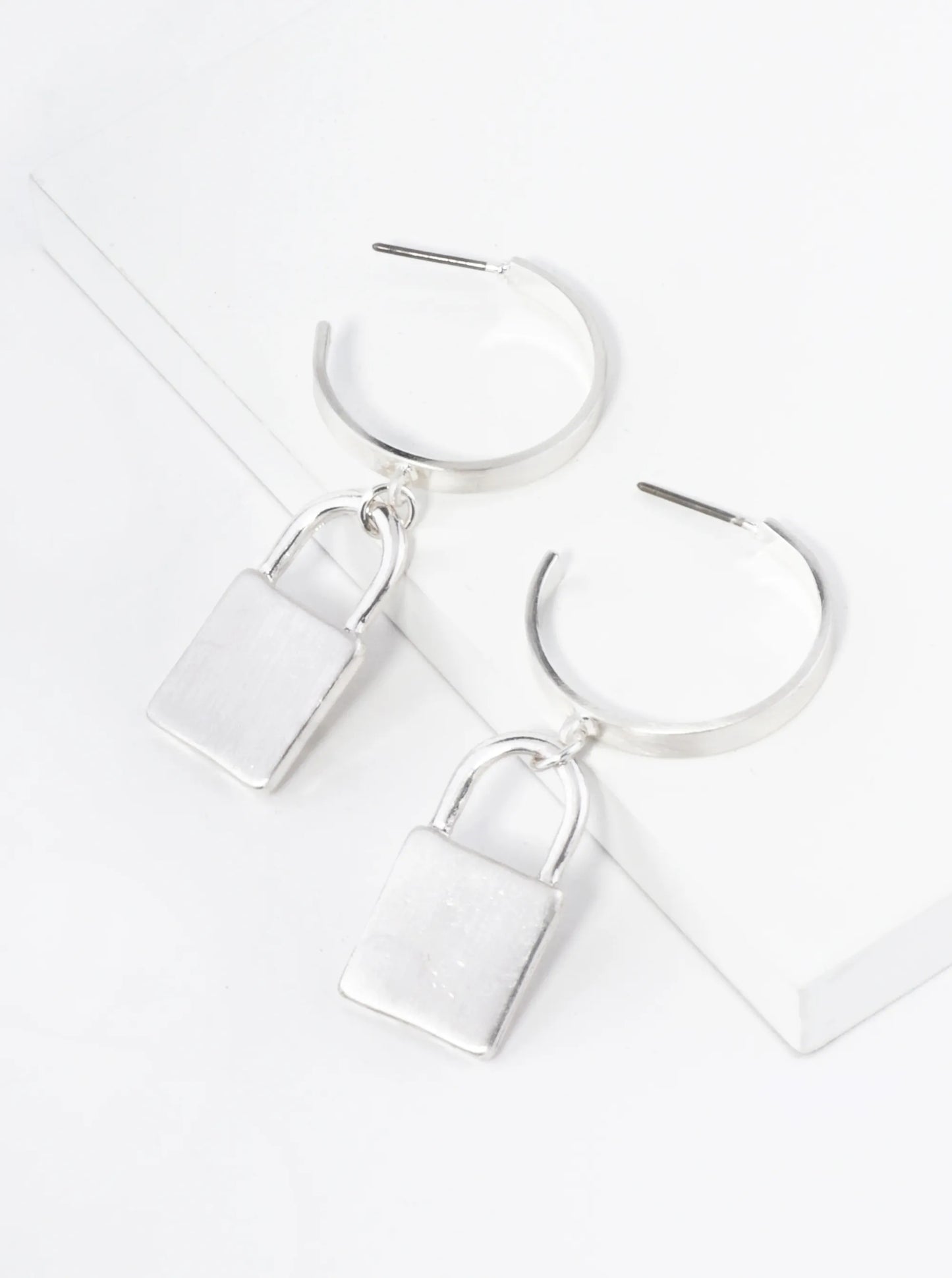 Metal Padlock Drop 20mm Open Hoop Earrings