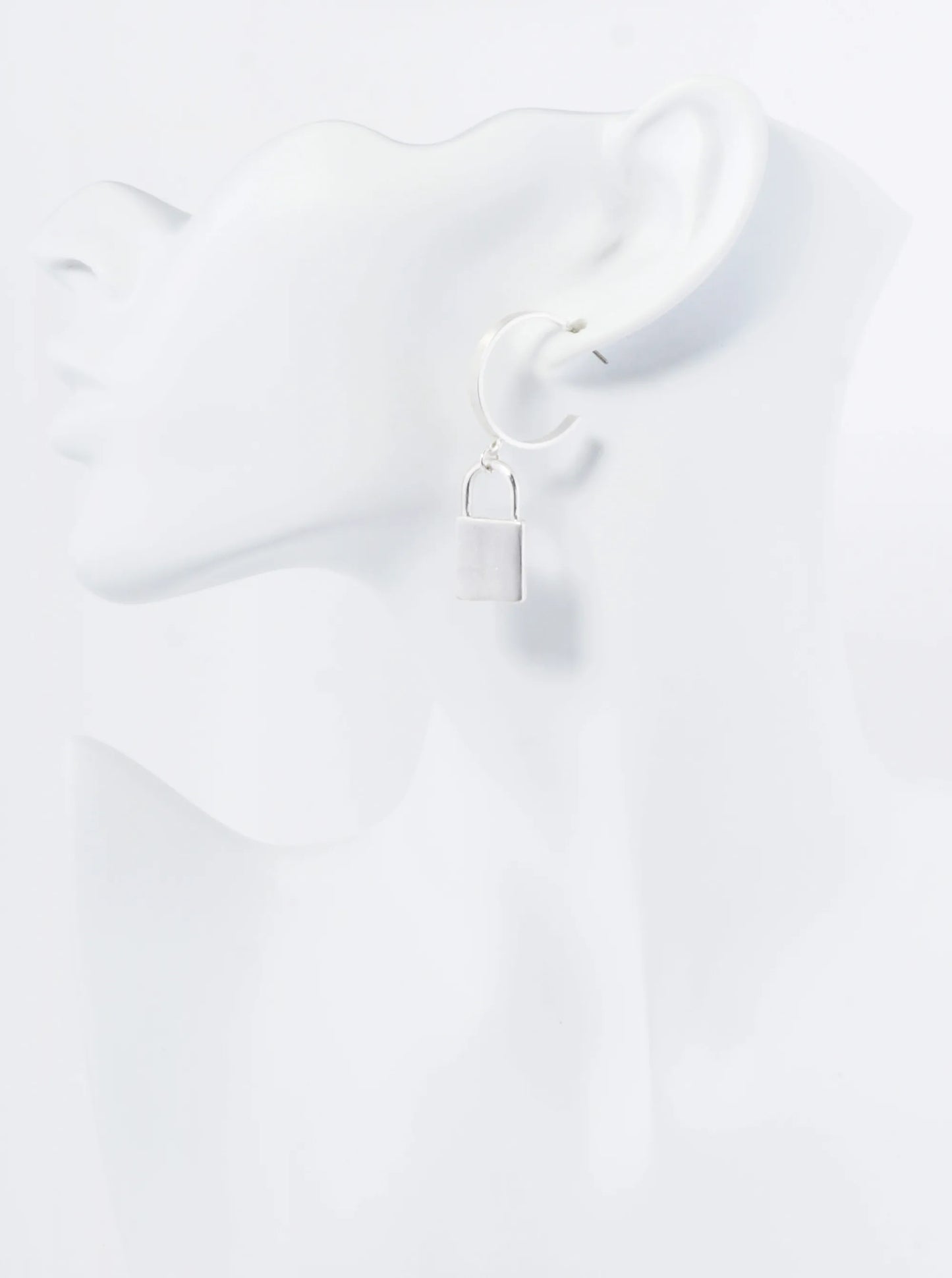 Metal Padlock Drop 20mm Open Hoop Earrings