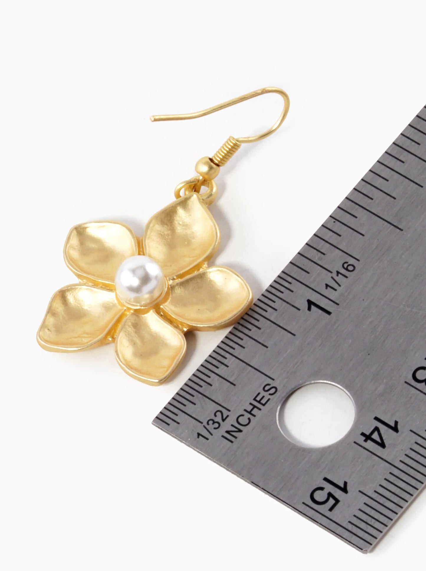 Metal Pearl Flower Dangle Drop Earrings