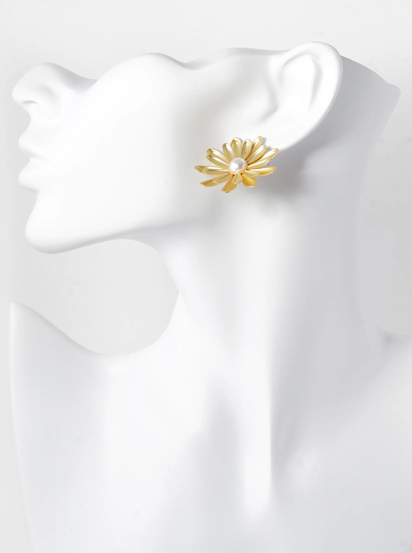 Metal Pearl Flower Statement Stud Earrings