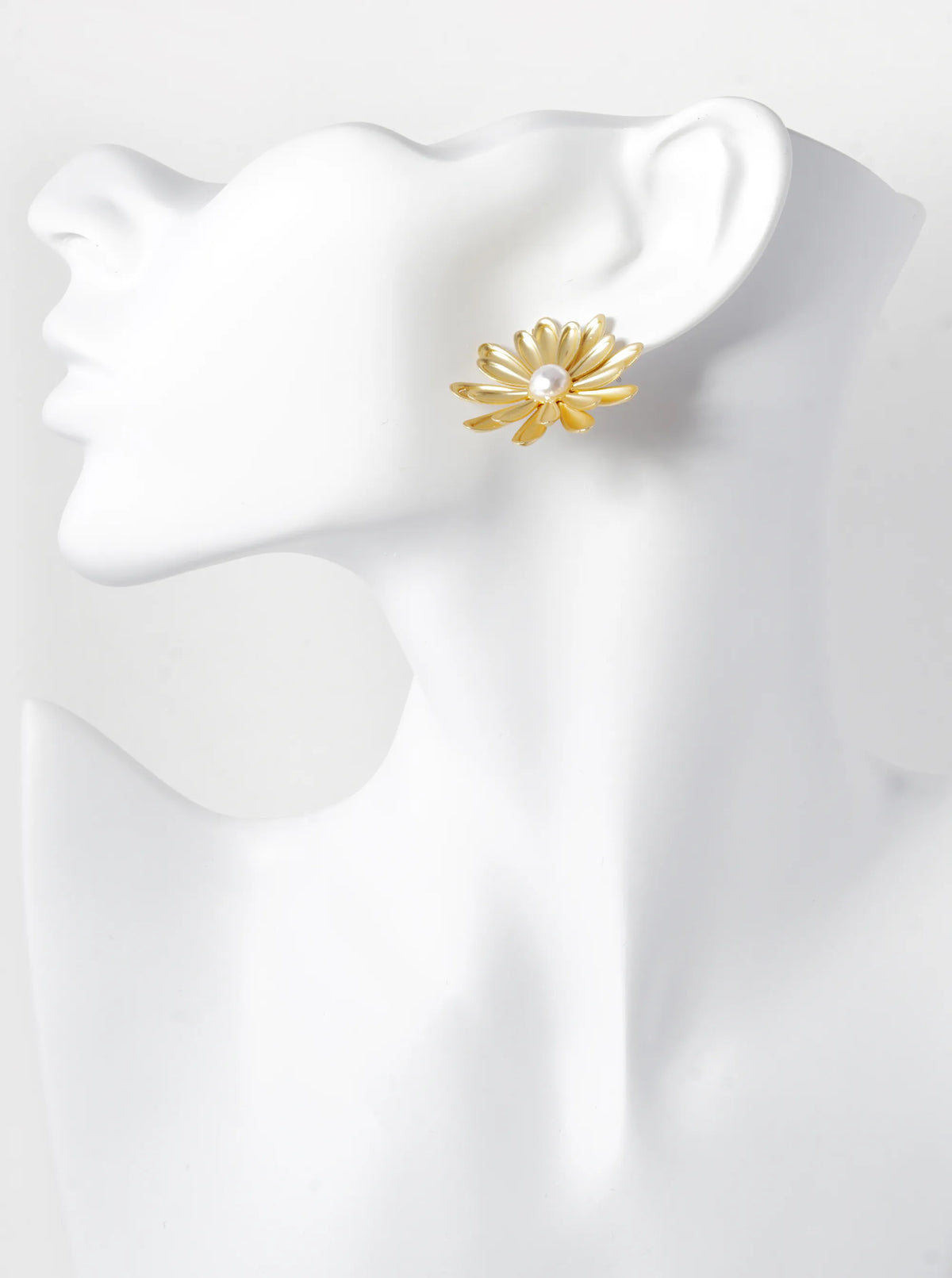 Metal Pearl Flower Statement Stud Earrings