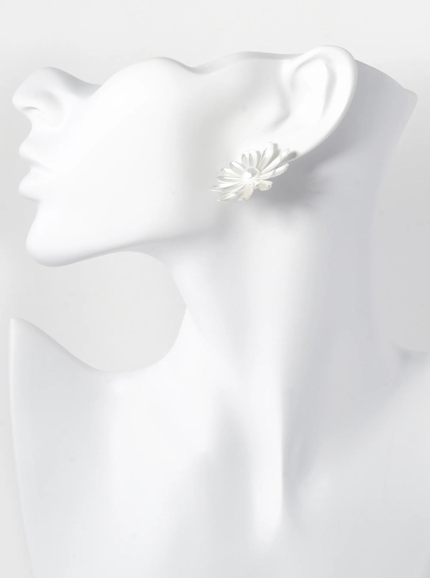 Metal Pearl Flower Statement Stud Earrings