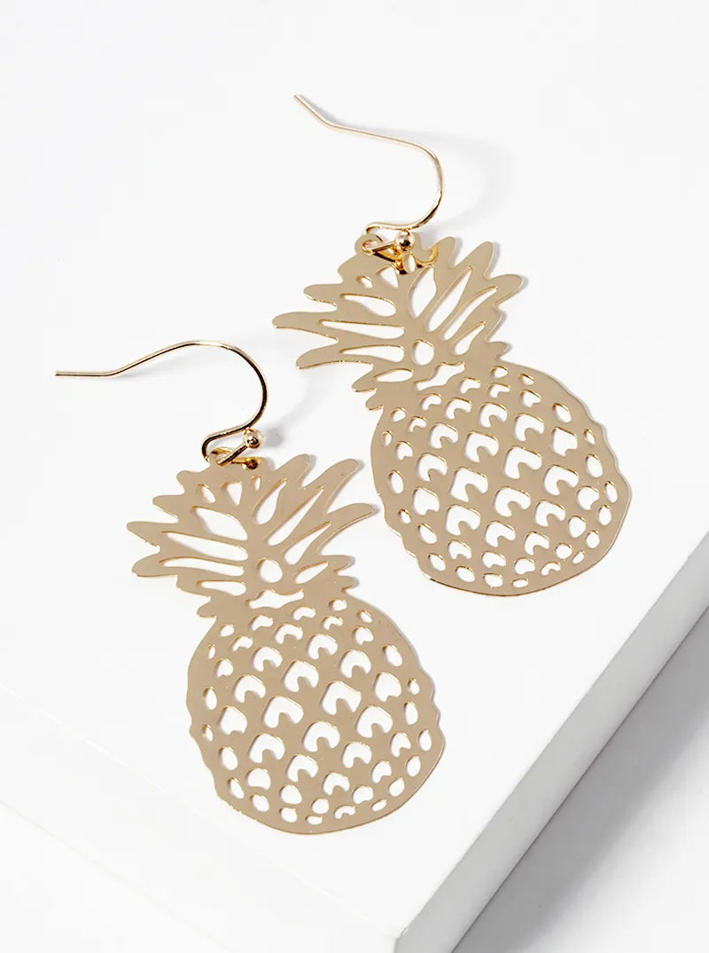 Metal Pineapple Filigree Dangle Drop Stencil Earrings