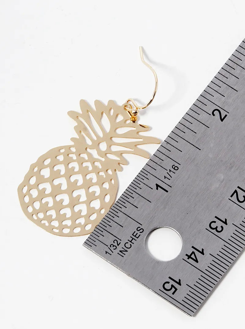 Metal Pineapple Filigree Dangle Drop Stencil Earrings