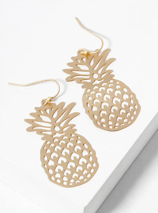 Metal Pineapple Filigree Dangle Drop Stencil Earrings