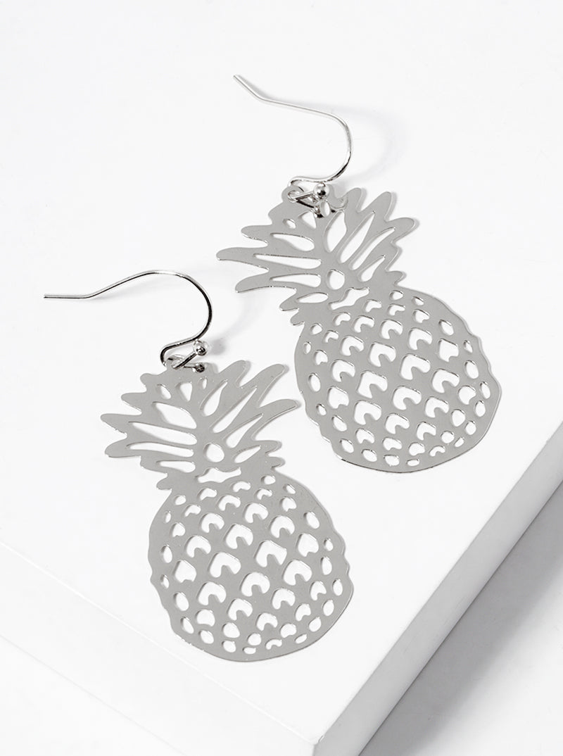 Metal Pineapple Filigree Dangle Drop Stencil Earrings