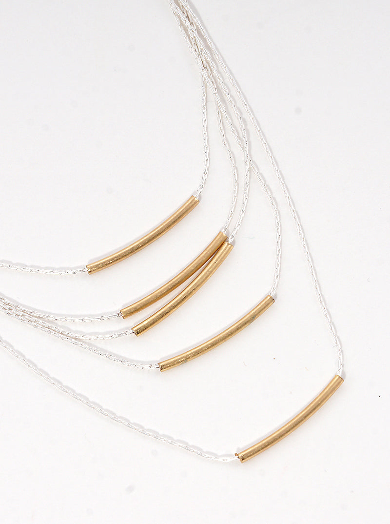 Metal Rectangle Bar Chain Layered Necklaces