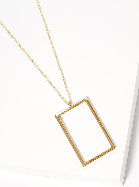 Metal Rectangle Pendant 32 Inch Long Necklace