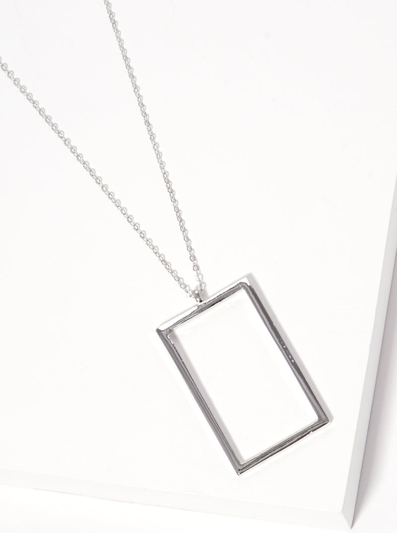 Metal Rectangle Pendant 32 Inch Long Necklace