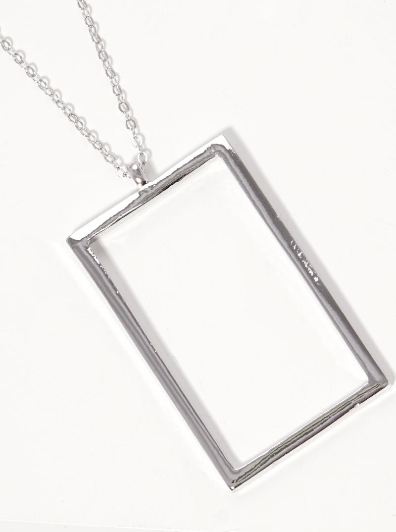 Metal Rectangle Pendant 32 Inch Long Necklace