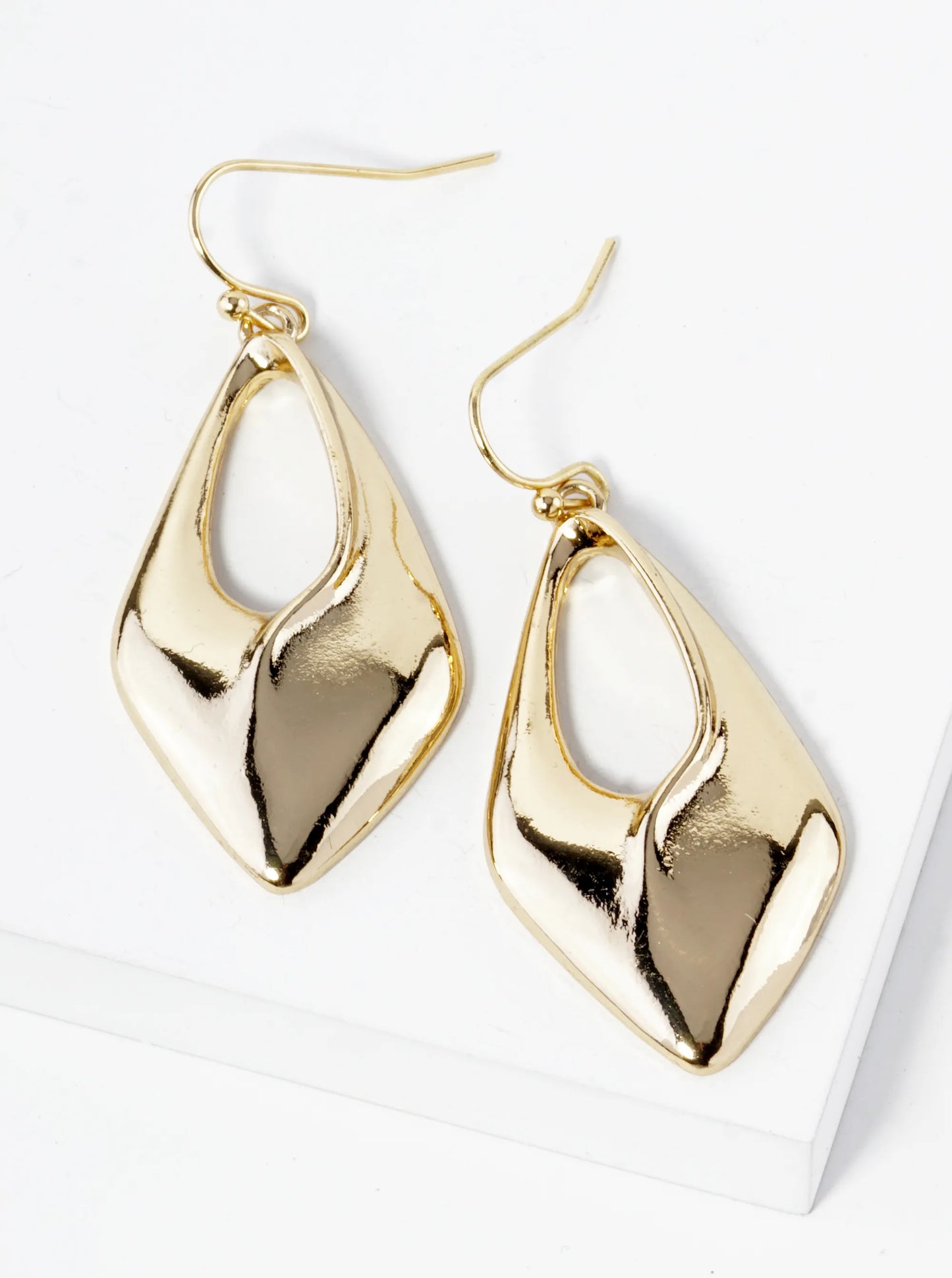 Metal Rhombus Shape Teardrop Cutout Dangle Drop Earrings