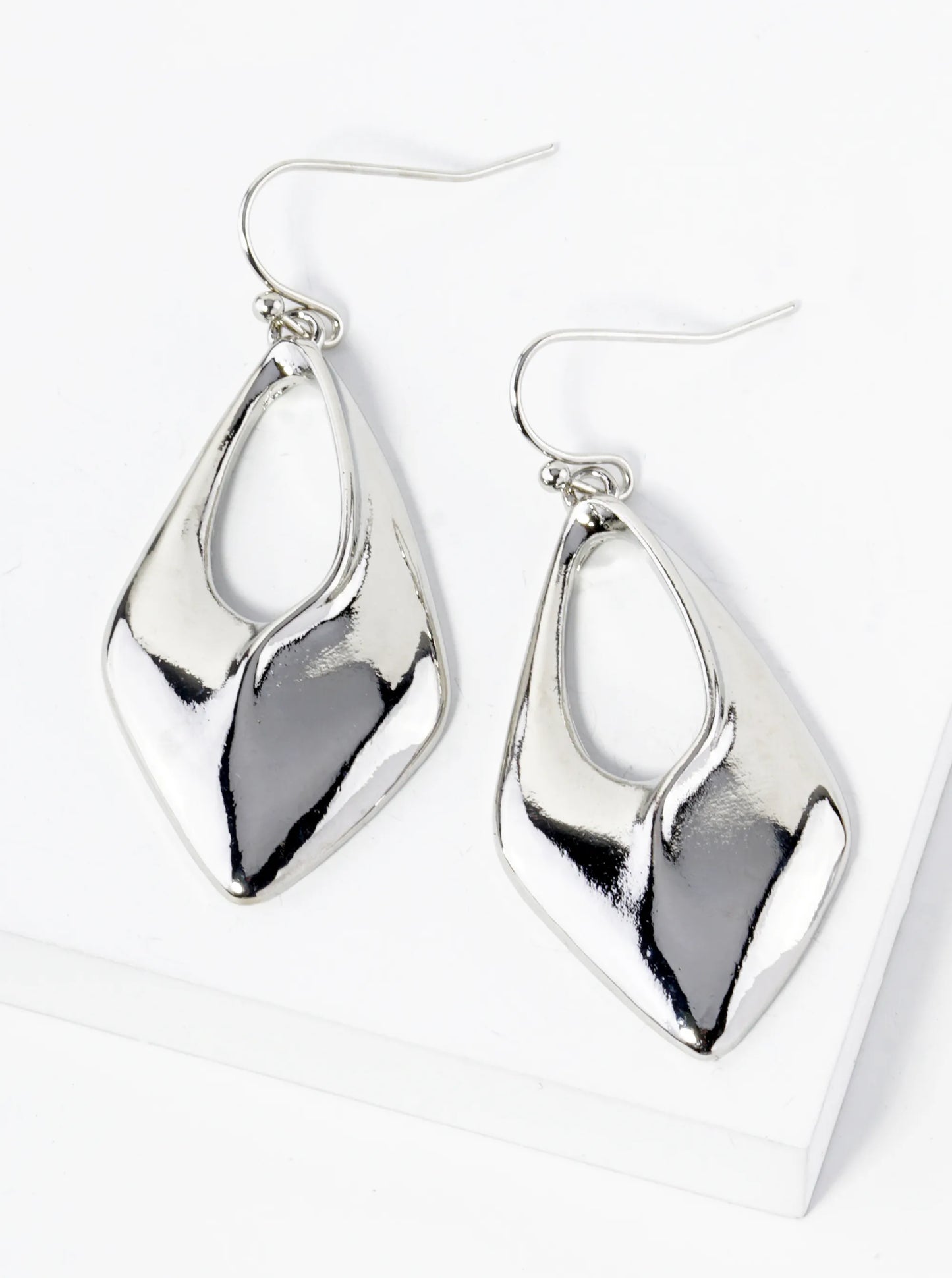 Metal Rhombus Shape Teardrop Cutout Dangle Drop Earrings