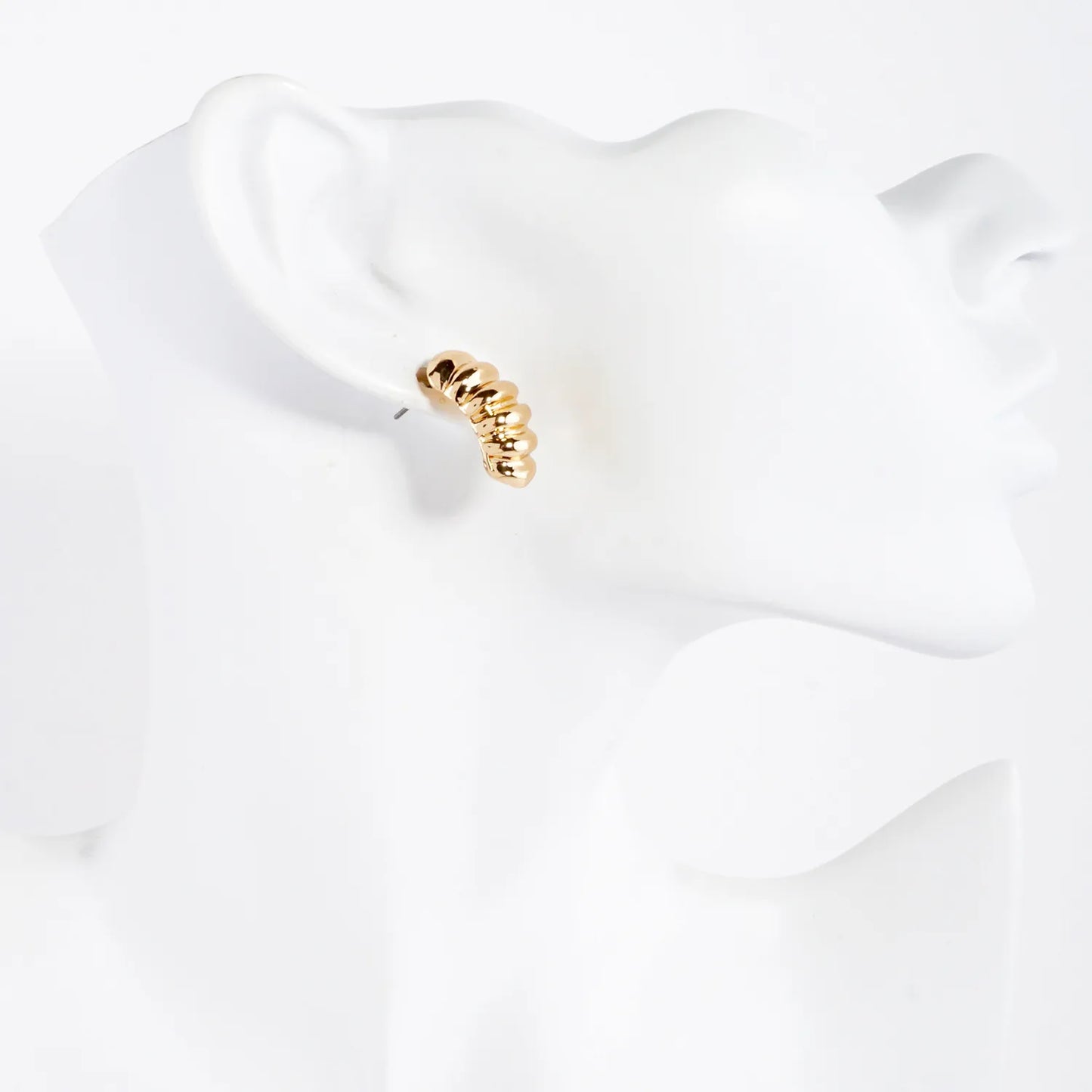 Metal Ribbed Curved Bar Minimalist Earrings
