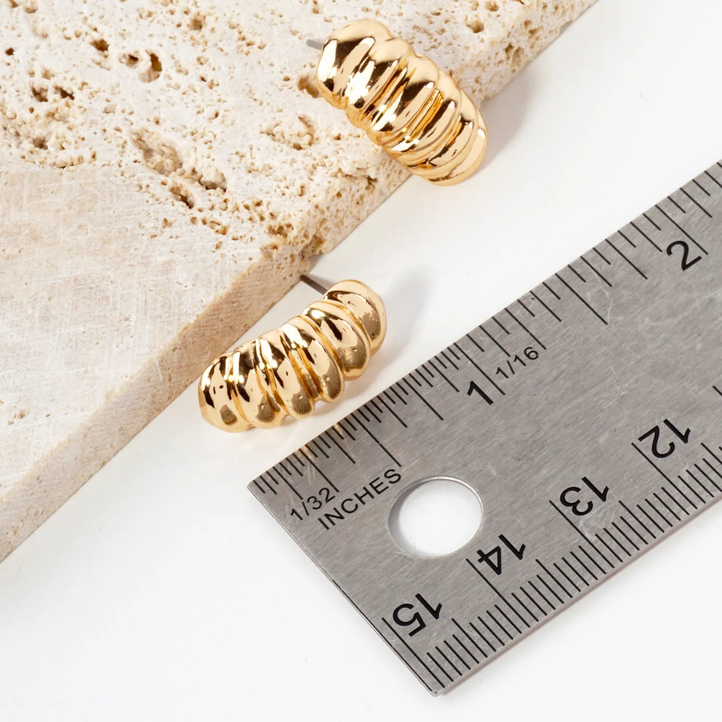 Metal Ribbed Curved Bar Minimalist Earrings