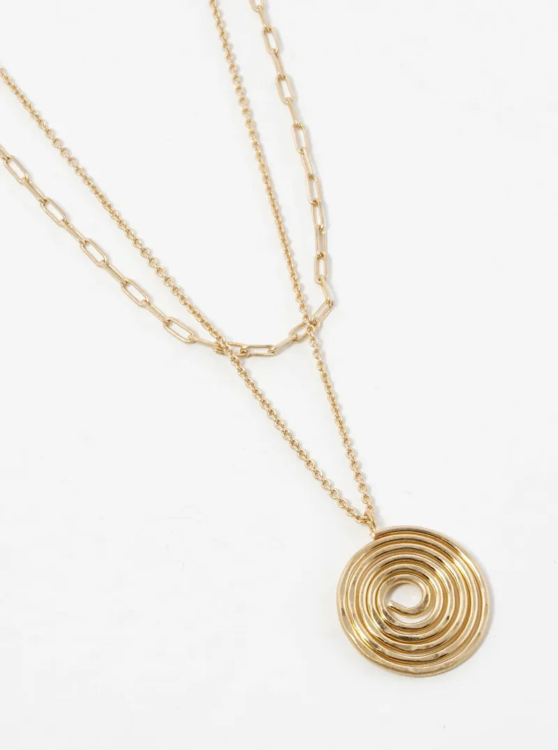 Metal Round Swirl Pendant Layered Necklace