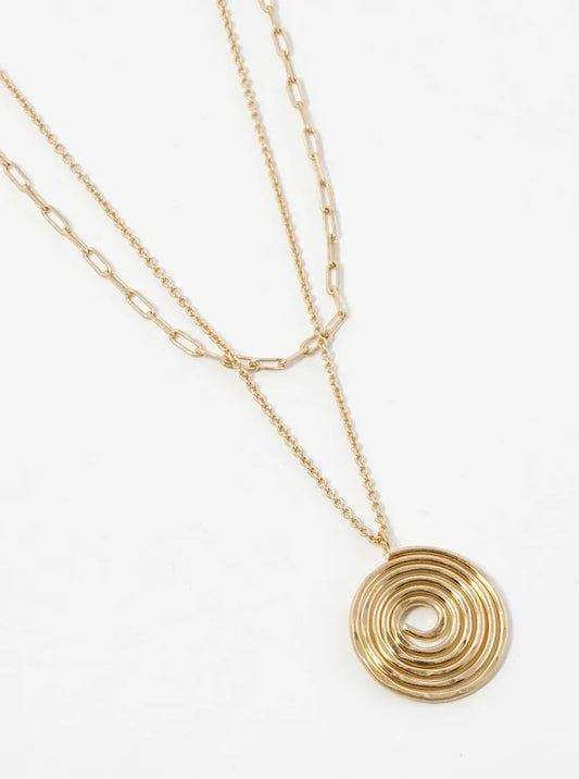 Metal Round Swirl Pendant Layered Necklace