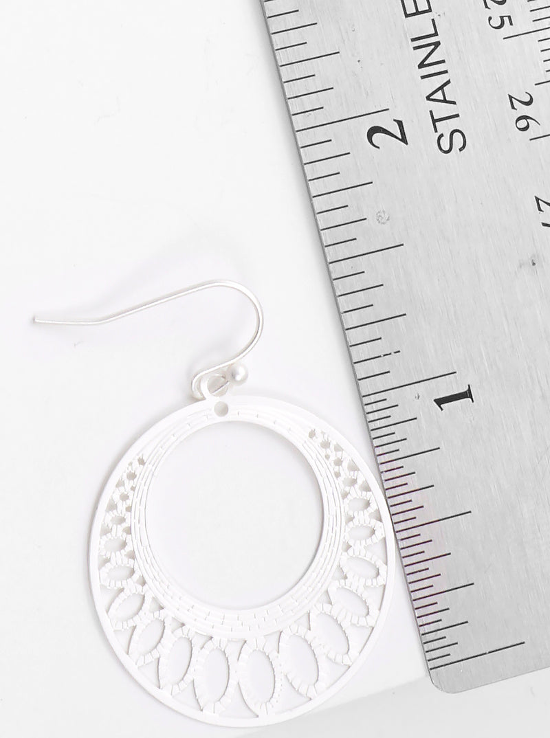 Metal Round Filigree Delicate Fishhook Dangle Drop Earrings