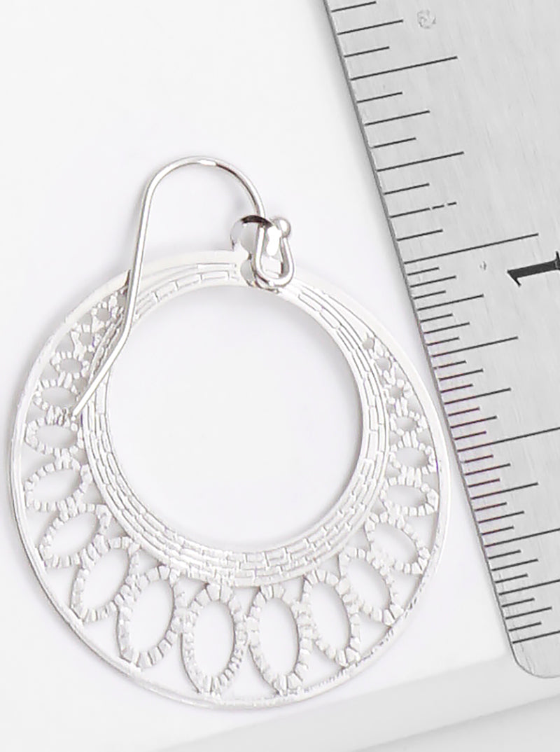 Metal Round Filigree Delicate Fishhook Dangle Drop Earrings