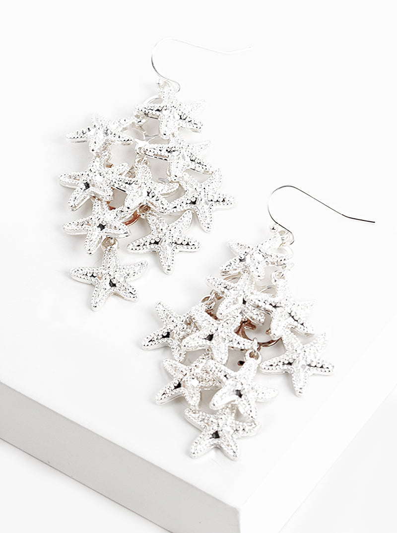 Metal Starfish Cluster Dangle Drop Earrings