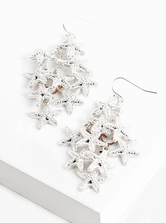 Metal Starfish Cluster Dangle Drop Earrings