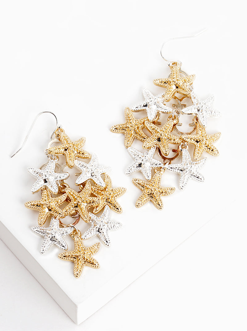 Metal Starfish Cluster Dangle Drop Earrings