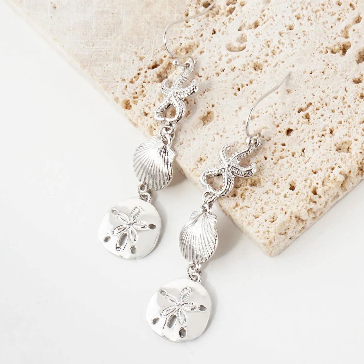 Metal Starfish Seashell Sand-Dollar Drop Sea-Life Dangle Earrings