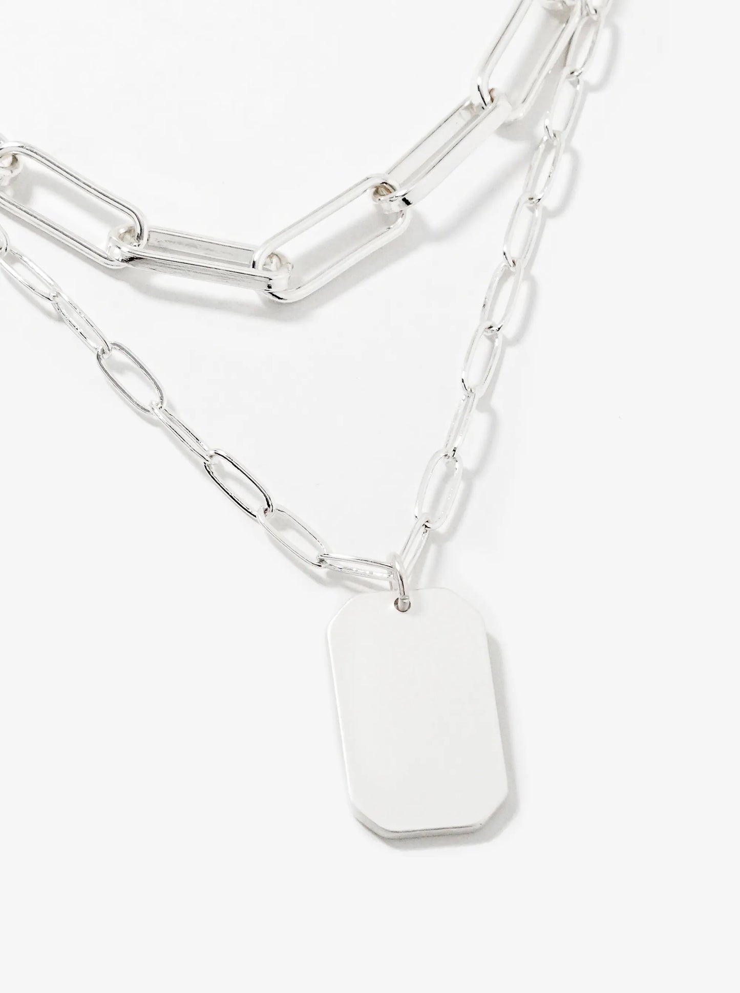Metal Tag Pendant Layered Chain Necklace