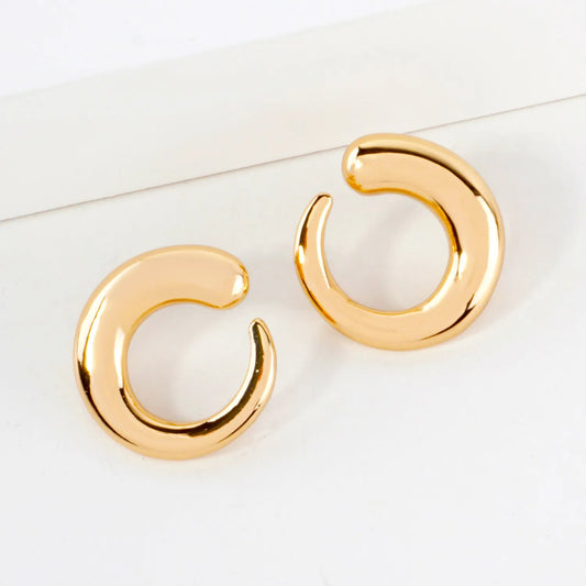 Metal Tapered Circle Earrings With-Titanium-Post