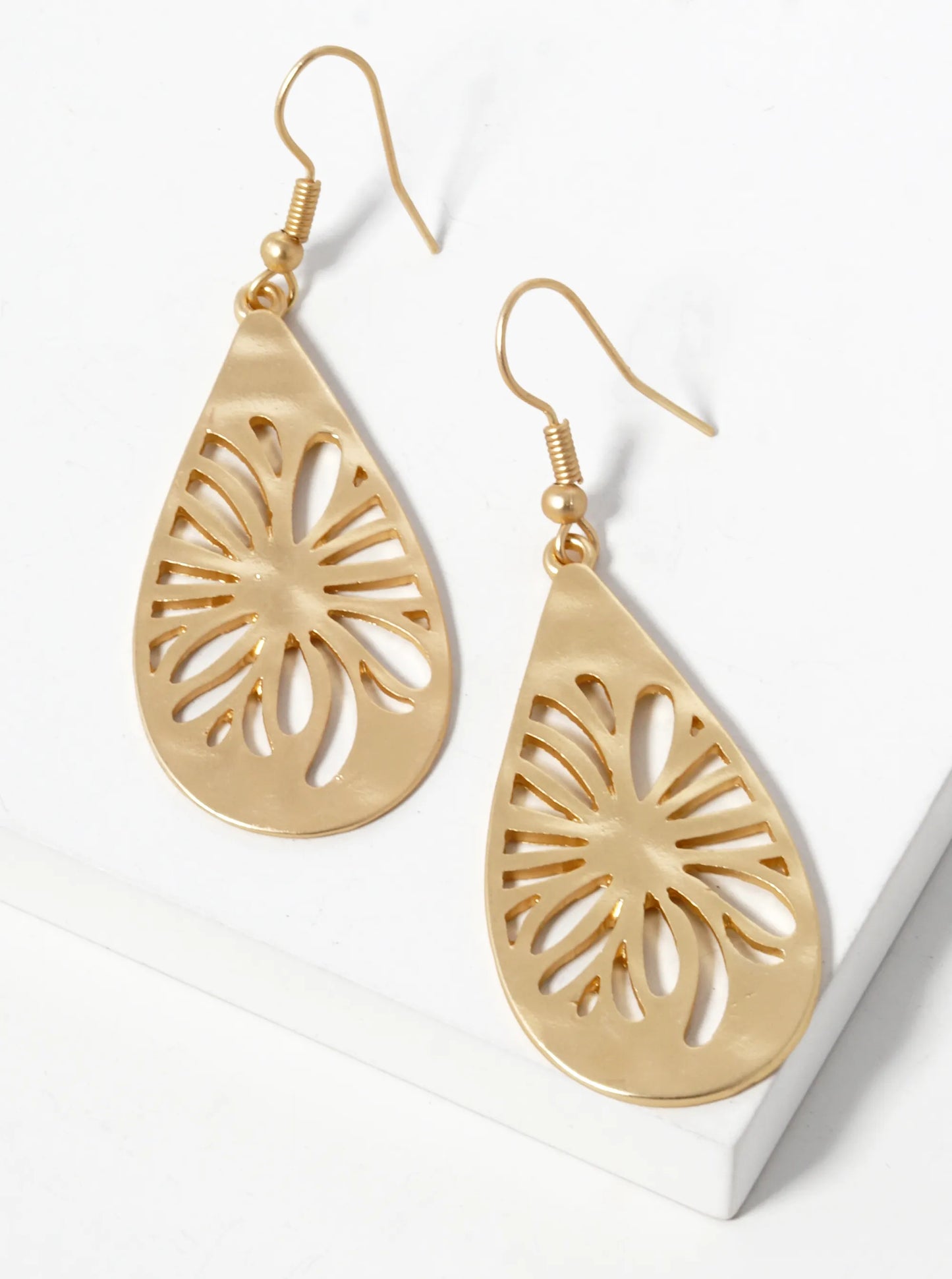 Metal Teardrop Filigree Dangle Drop Earrings