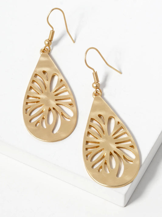 Metal Teardrop Filigree Dangle Drop Earrings