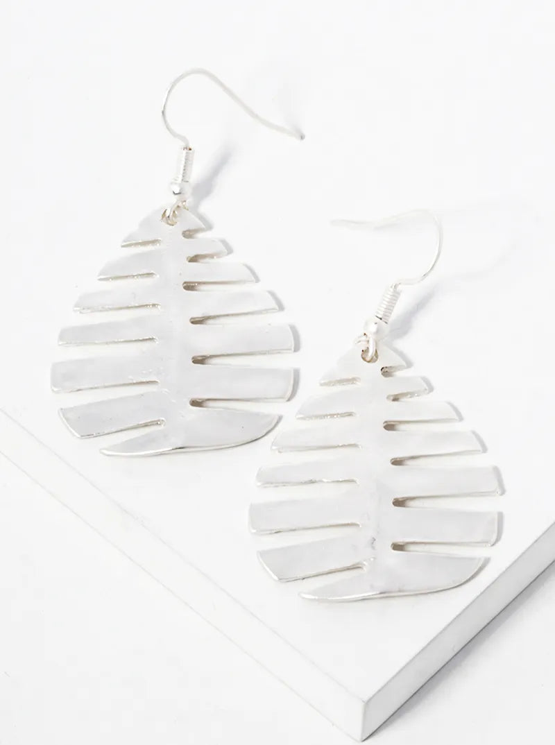 Metal Teardrop Leaf Dangle Drop Earrings