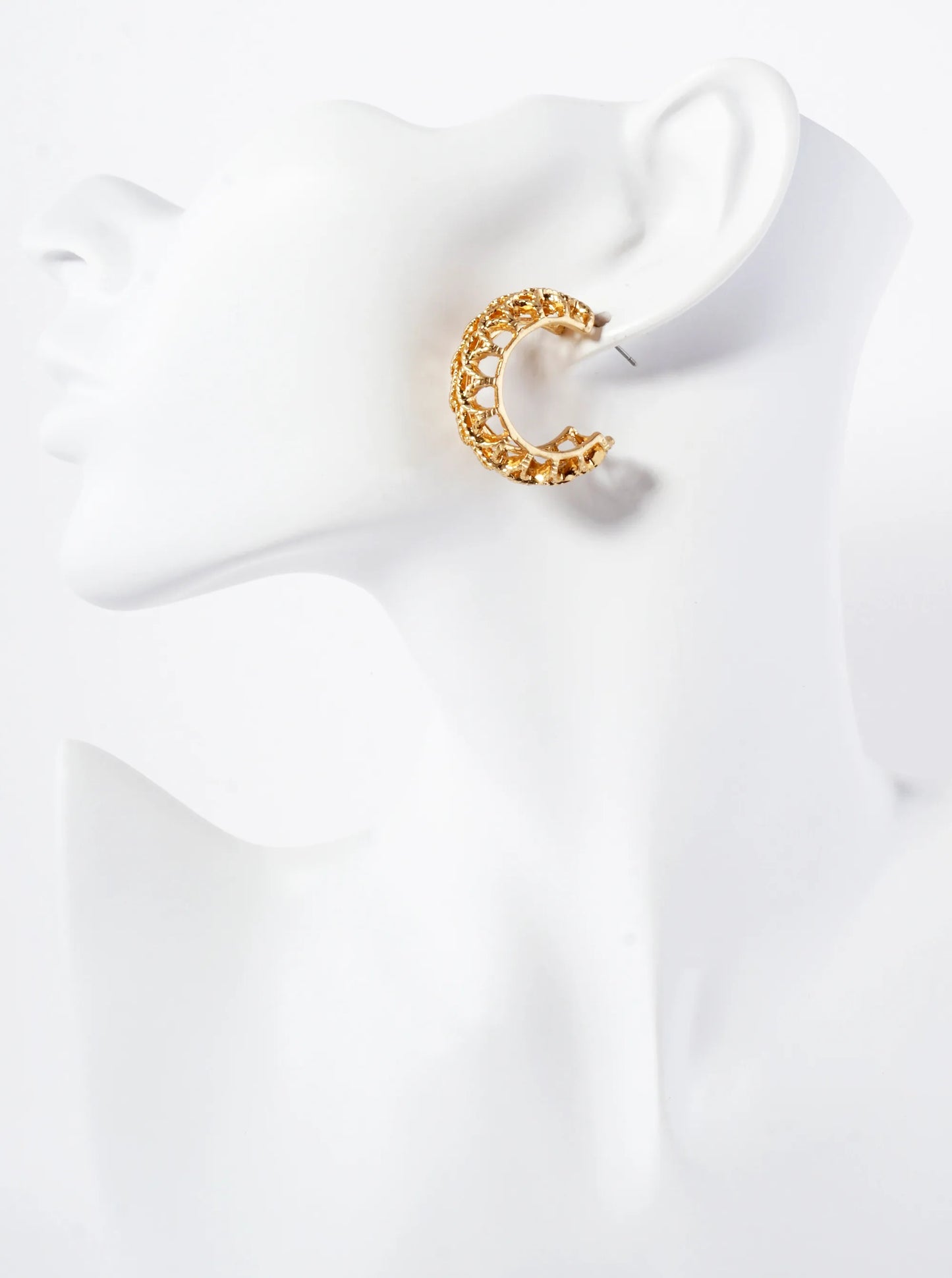 Metal Textured 30mm Filigree Open Hoop Earrings With-Titanium-Post